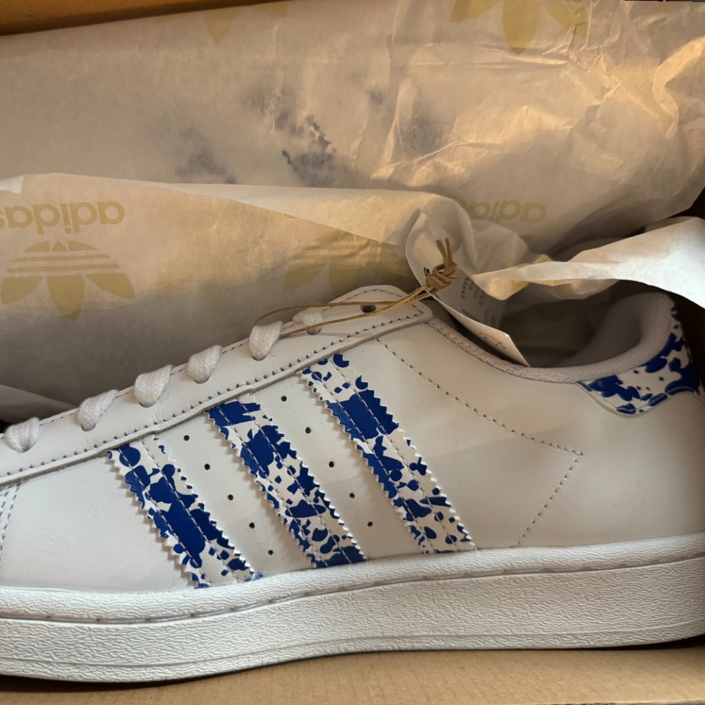 Adidas Superstar - White with Blue Camo Stripes - Brand New